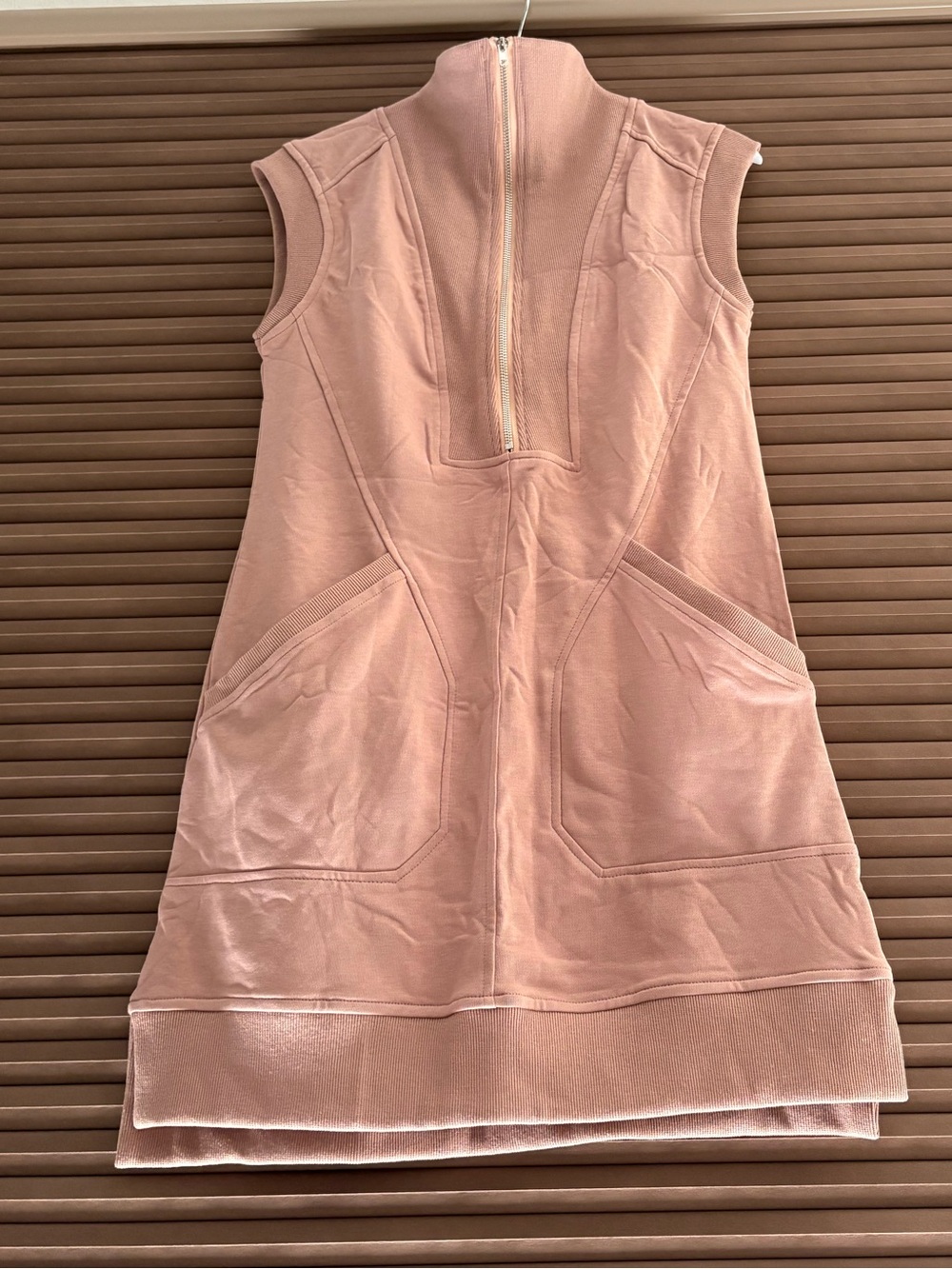 Sleeveless Blush Pink Zip-Up Mini Dress with Front Pockets